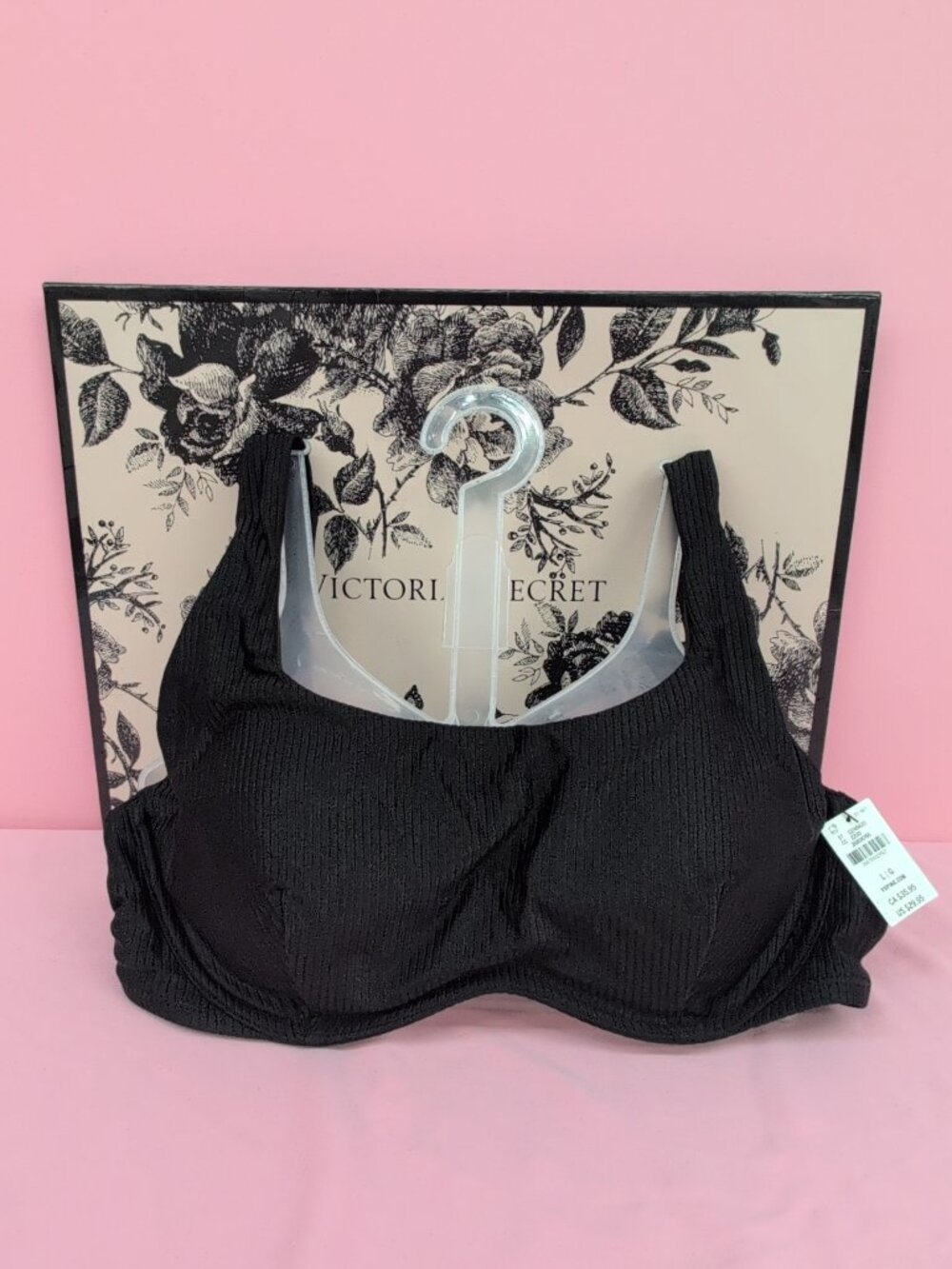 Victoria's Secret PINK The Wave Underwire Bikini Swim Top Pure Black Large NWT